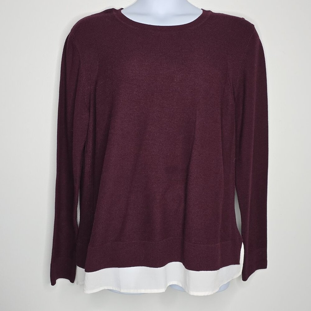 Hilary Radley Womens Top Blouse Shirt XXL 2XL Knit Burgundy Long Sleeves